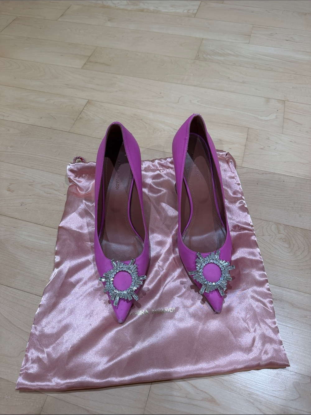 Amina Muaddi Pink Embellished Pointed-Toe Women's Pumps